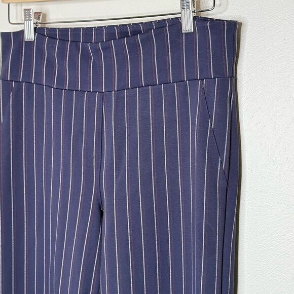 Betabrand Vertical Pin Stripe Pull On Yoga Career Wide Leg Navy Blue Pants - US - Picture 3 of 8